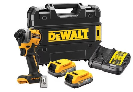 DEWALT DCF850E2T-QW 18 Volt Akku-Schlagschrauber (1/4“) mit Pouch-Akku-Technologie mit 2 Powerstack Akkus