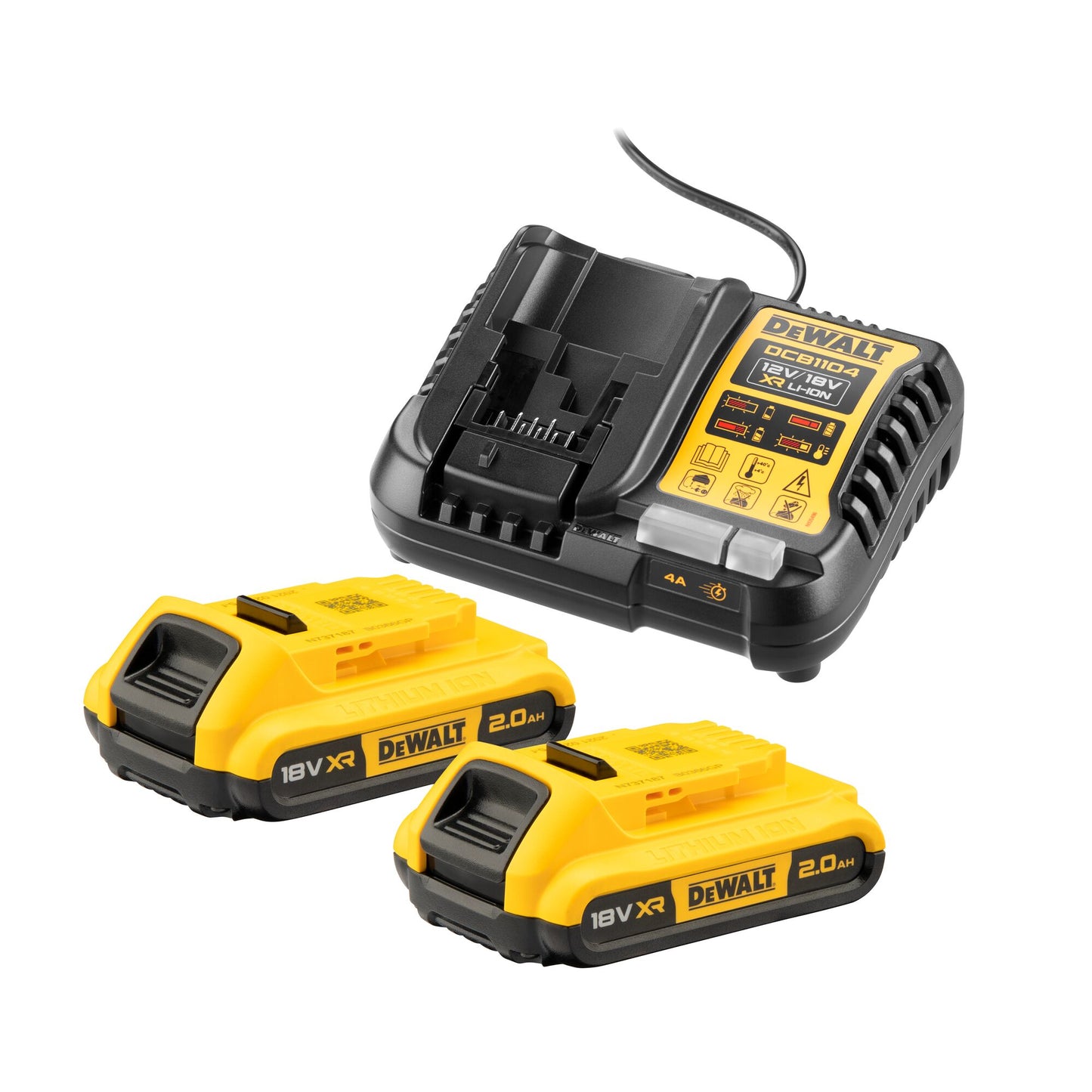 DEWALT DCB1104D2-QW Starter Kit 2 x 18V 2.0Ah XR Batteries + 4A Charger