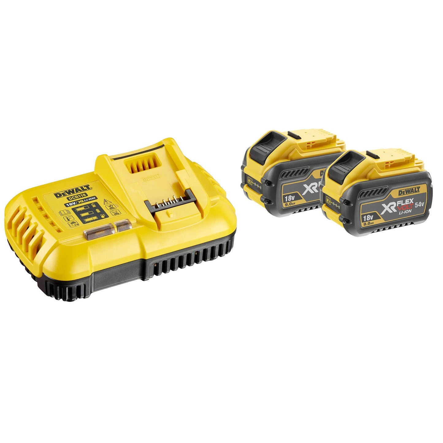 DEWALT DCB118X2-QW Kit 2 Baterías XR FLEXVOLT 54V/18V Li-Ion 9Ah y Cargador XR FLEXVOLT