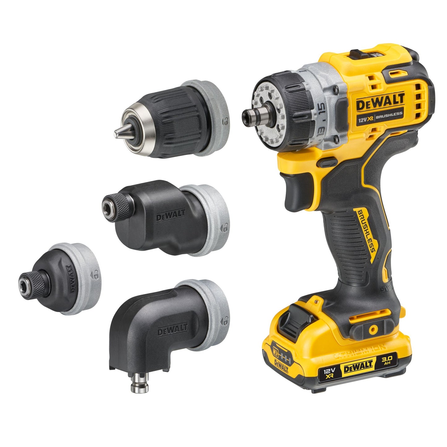 DEWALT DCD703L2T-QW Taladro Atornillador Multi-cabezal sin escobillas con 2 baterías 12V XR 3.0Ah