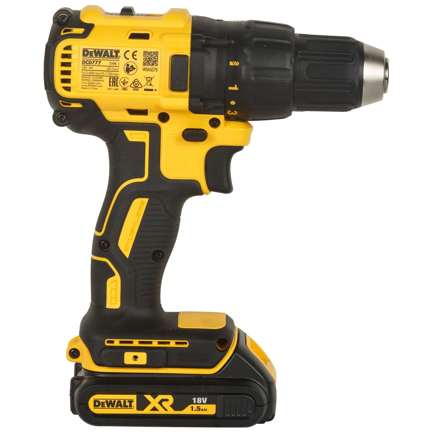 DEWALT DCD777S2T-QW Taladro Atornillador sin escobillas XR 18V con 2 baterías Li-Ion 1.5Ah