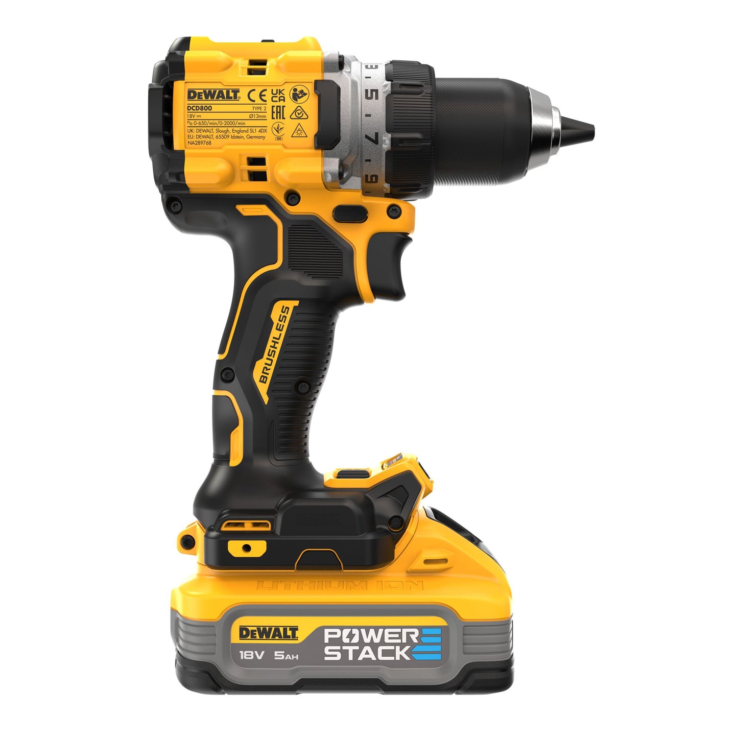 DEWALT DCD800H2T-QW Taladro Atornillador compacto 18V sin escobillas con 2 baterías POWERSTACK 5.0Ah