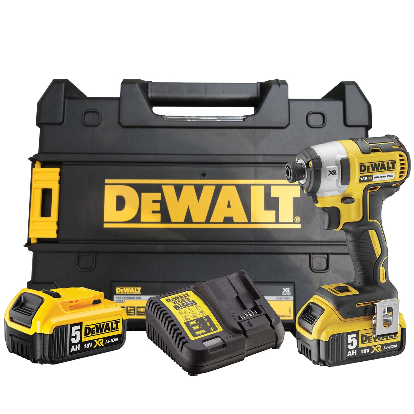 DEWALT DCF887P2-QW 18V XR Brushless Impact Driver with 2 x 5Ah Lithium Ion Batteries and Kitbox