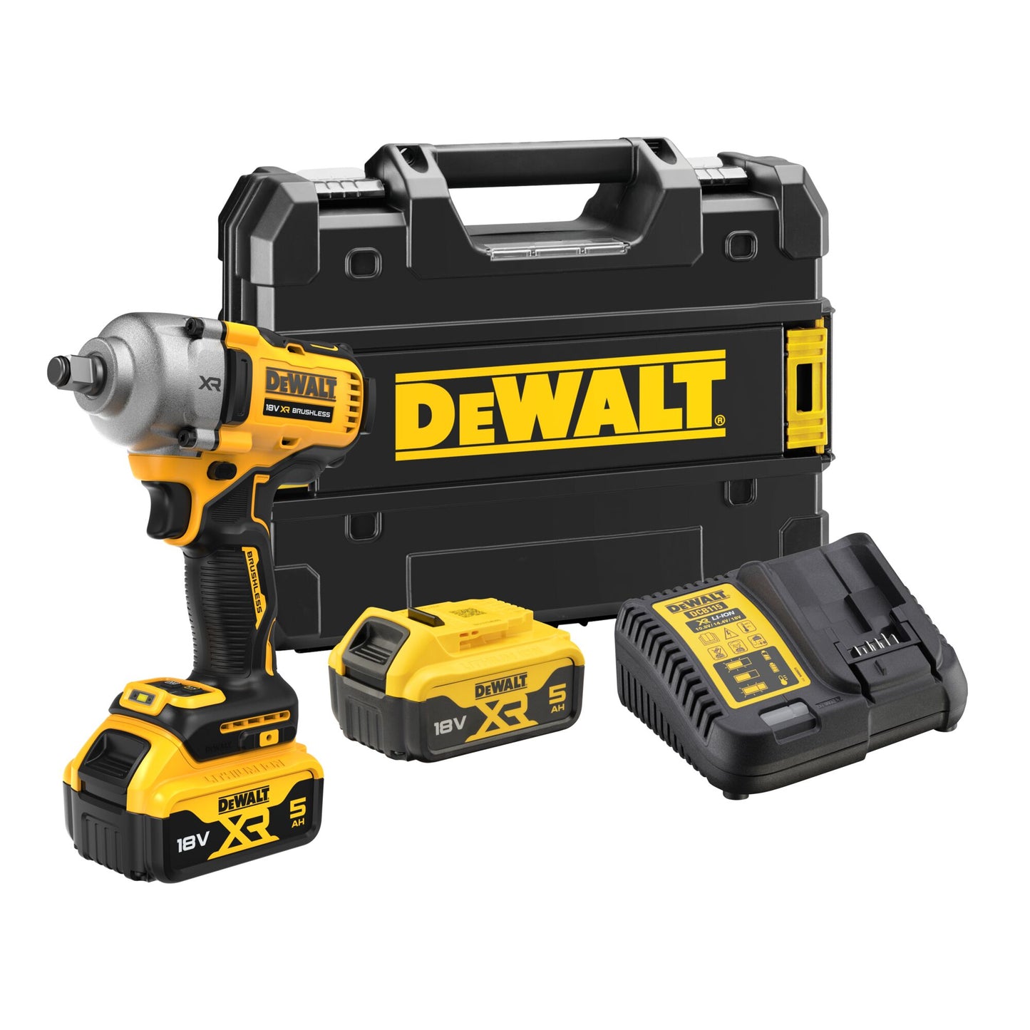 DEWALT DCF891P2T-QW 18V XR Brushless 1/2" Hog Ring Anvil Impact Wrench with 2 x 5Ah Lithium Ion Batteries and Kit Box