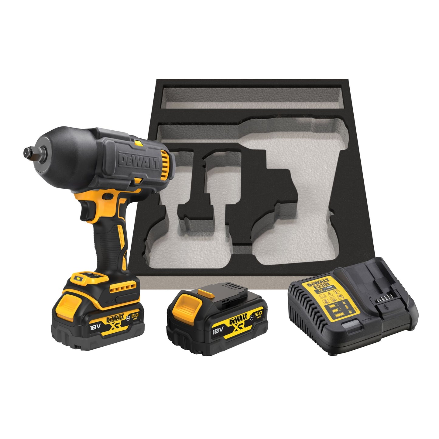 DEWALT DCF900P2G-QW Llave de impacto sin escobillas, 1/2” con 2 baterías serie G de 18V 5.0Ah