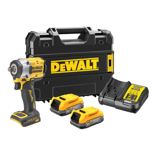 DEWALT DCF921E2T-QW Llave Impacto sin escobillas compacta 1/2" con 2 baterías Powerstack de 18V