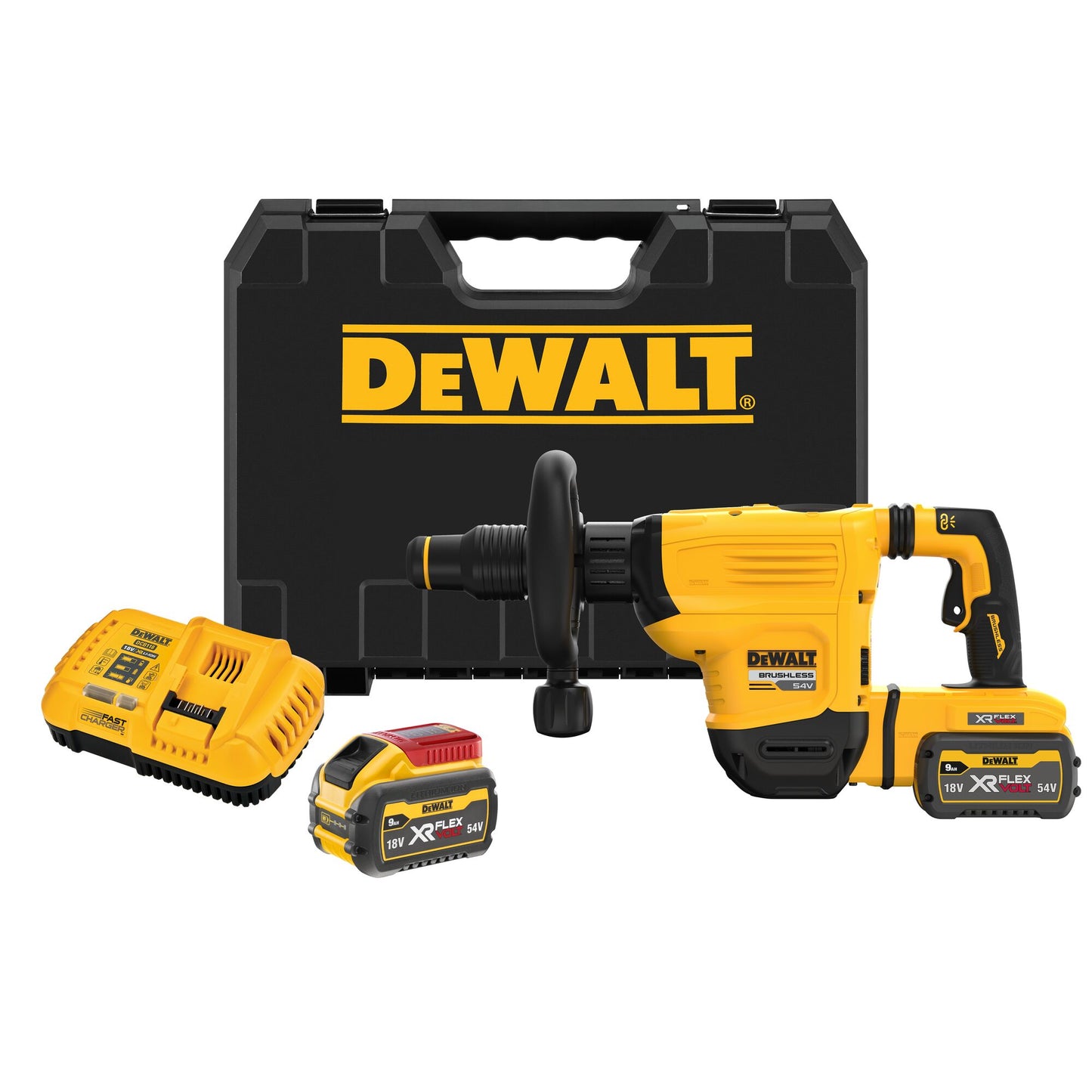 DEWALT DCH832X2-QW 54 Volt SDS-Max Akku-Meißelhammer mit 2x18/54V 9,0Ah Flexvolt Akkus