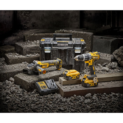 DEWALT DCK2080P2T-QW 18 Volt / 5 Ah Akku-Kombopack mit DCD 796 (Schlagbohrschrauber), DCG 405 (Winkelschleifer)