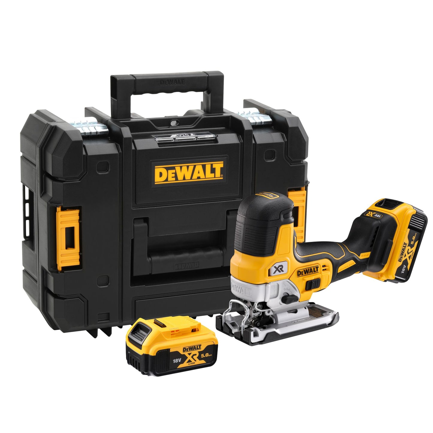 DEWALT DCS335P2-QW Scie sauteuse à prise par le corps avec 2 batteries 18V 5.0Ah, moteur brushless