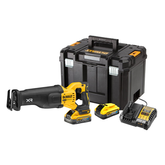 DEWALT DCS386H2T-QW Sierra Sable Compacta sin escobillas con 2 baterías 18V Powerstack 5.0Ah