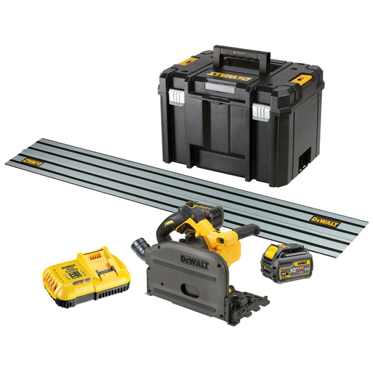 DEWALT DCS520T2R-QW Sierra de Incisión sin escobillas con 2 baterías XR 54V 6.0Ah + raíl guía 1,5m