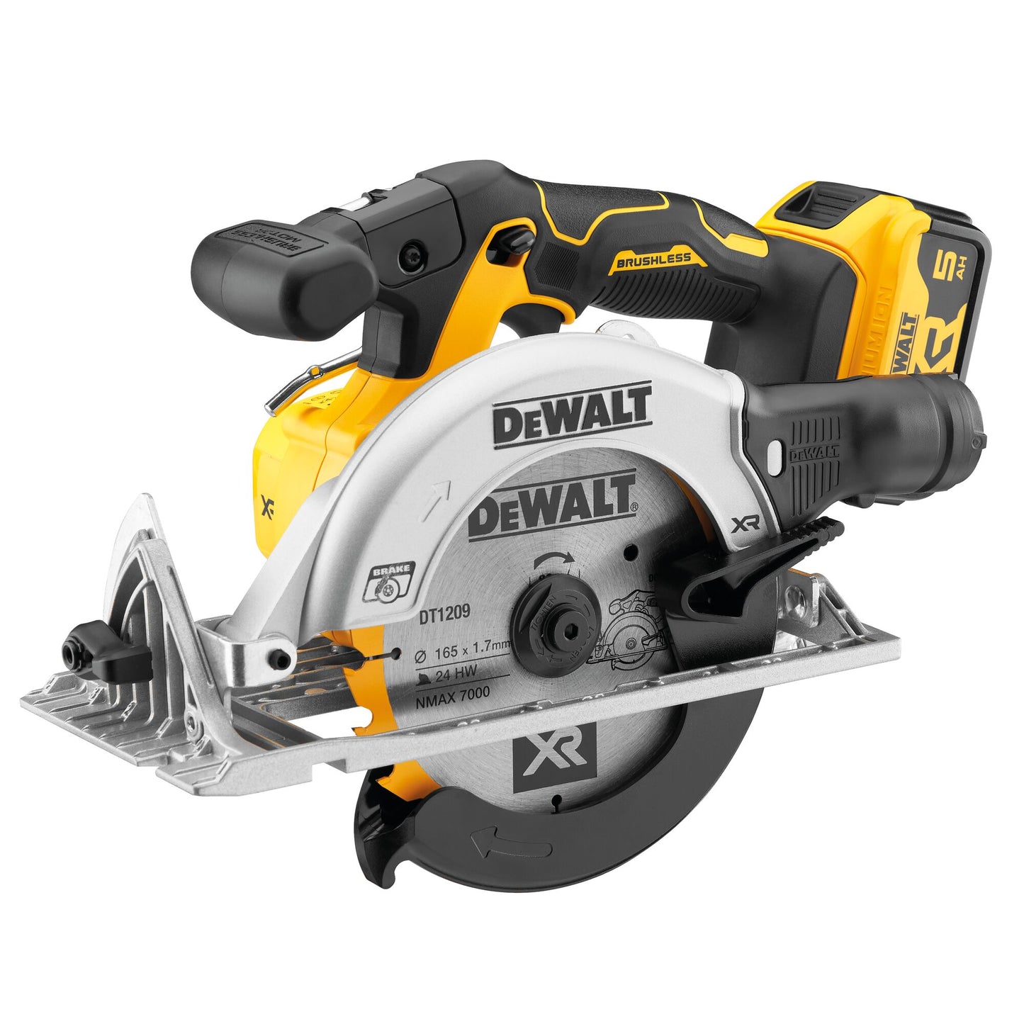 DEWALT DCS565P2-QW 18 Volt Akku-Handkreissäge (165 mm) mit 2x18V 5,0Ah Akkus