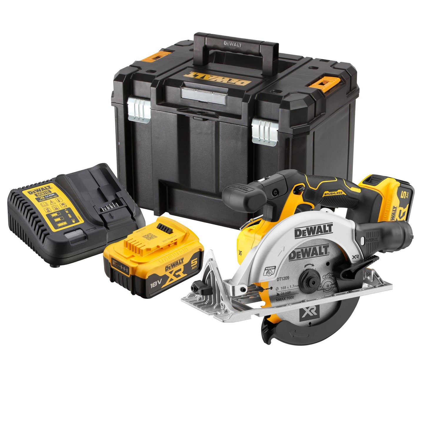 DEWALT DCS565P2-QW 18 Volt Akku-Handkreissäge (165 mm) mit 2x18V 5,0Ah Akkus