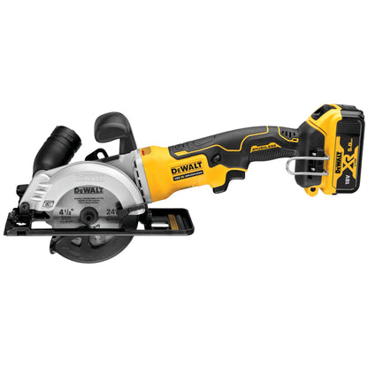 DEWALT DCS571P2-QW 18 Volt bürstenlose 115 mm Kompakt-Kreissäge mit 2x18V 5,0 Ah Akkus