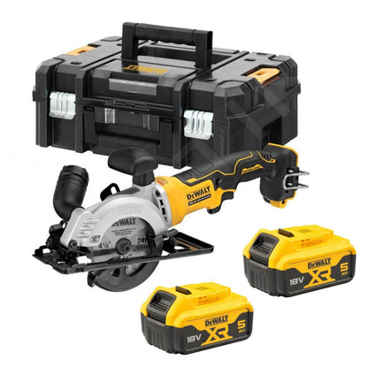 DEWALT DCS571P2-QW 18 Volt bürstenlose 115 mm Kompakt-Kreissäge mit 2x18V 5,0 Ah Akkus