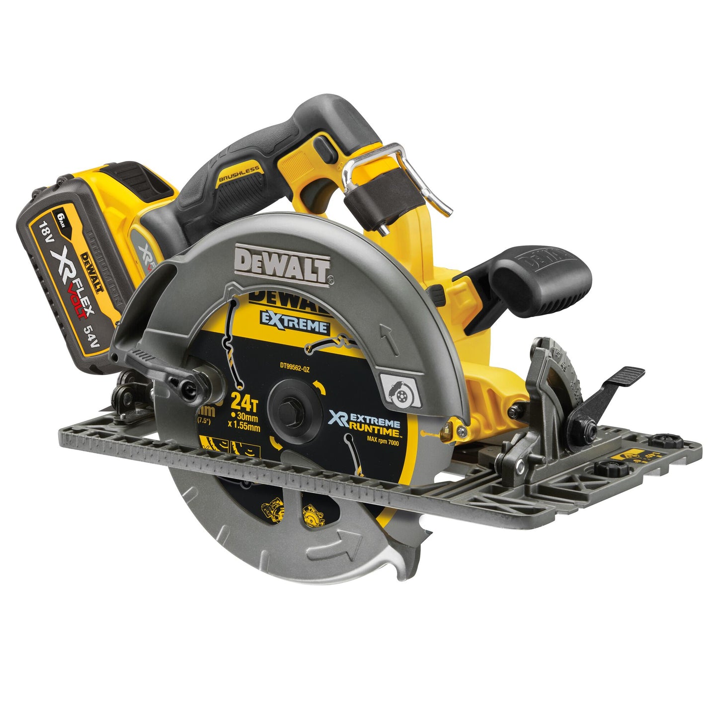 DEWALT DCS579T2-QW 54 Volt Akku-Handkreissäge (190 mm / bürstenlos) mit 2x18/54V 6.0Ah Flexvolt Akkus