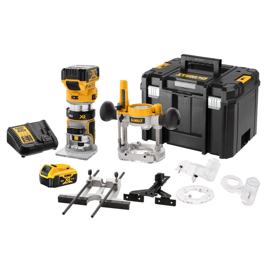 DEWALT DCW604P2-QW Fresadora Combo sin escobillas con 2 baterías 18V 5.0Ah