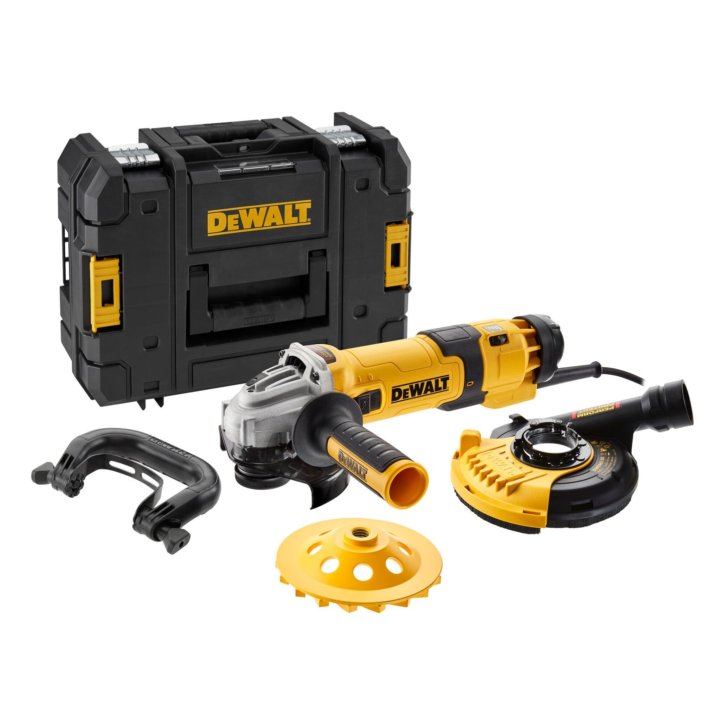 DEWALT DWE4257KT-QS Mini-amoladora 125mm 1500W con disco de copa y protector para pulidos