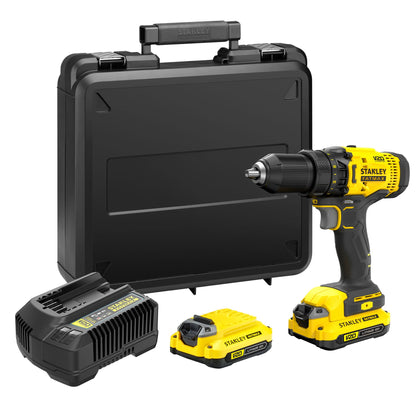 STANLEY FATMAX SFMCD700C2K-QW Taladro atornillador v20 li-ion 18V con 2 baterías 1,5ah, cargador 1,25a y maletín
