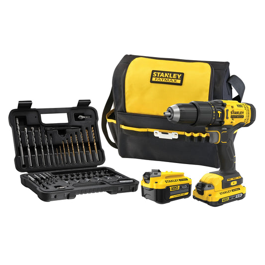 STANLEY FATMAX SFMCD711DMA-QW V20 Akku-Schlagbohrschrauber + Set mit 50 Zubehörteilen + 2Akkus 18V (1x2.0Ah+ 1x4.0Ah) + Koffer