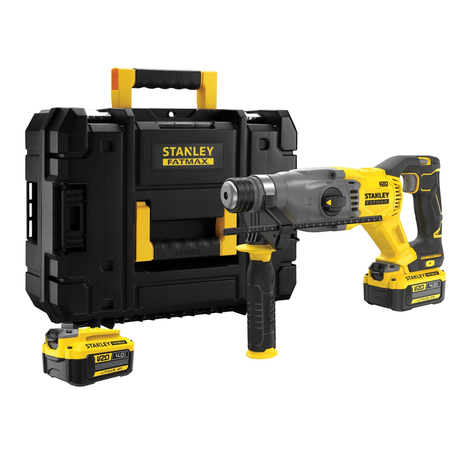 STANLEY FATMAX SFMCH900M22-QW V20 Cordless Brushless SDS Plus Hammer Drill with 2 x 4.0Ah Lithium Ion Battery and Kit Box