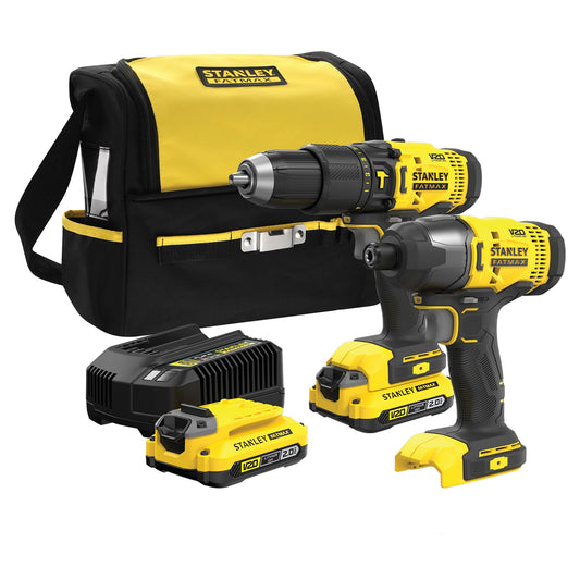 STANLEY FATMAX SFMCK465D2S-QW V20 Akku-Schlagbohrschrauber + 1/4'' V20 Akku-Schlagschrauber + 2Akkus 18V 2.0Ah + Soft bag