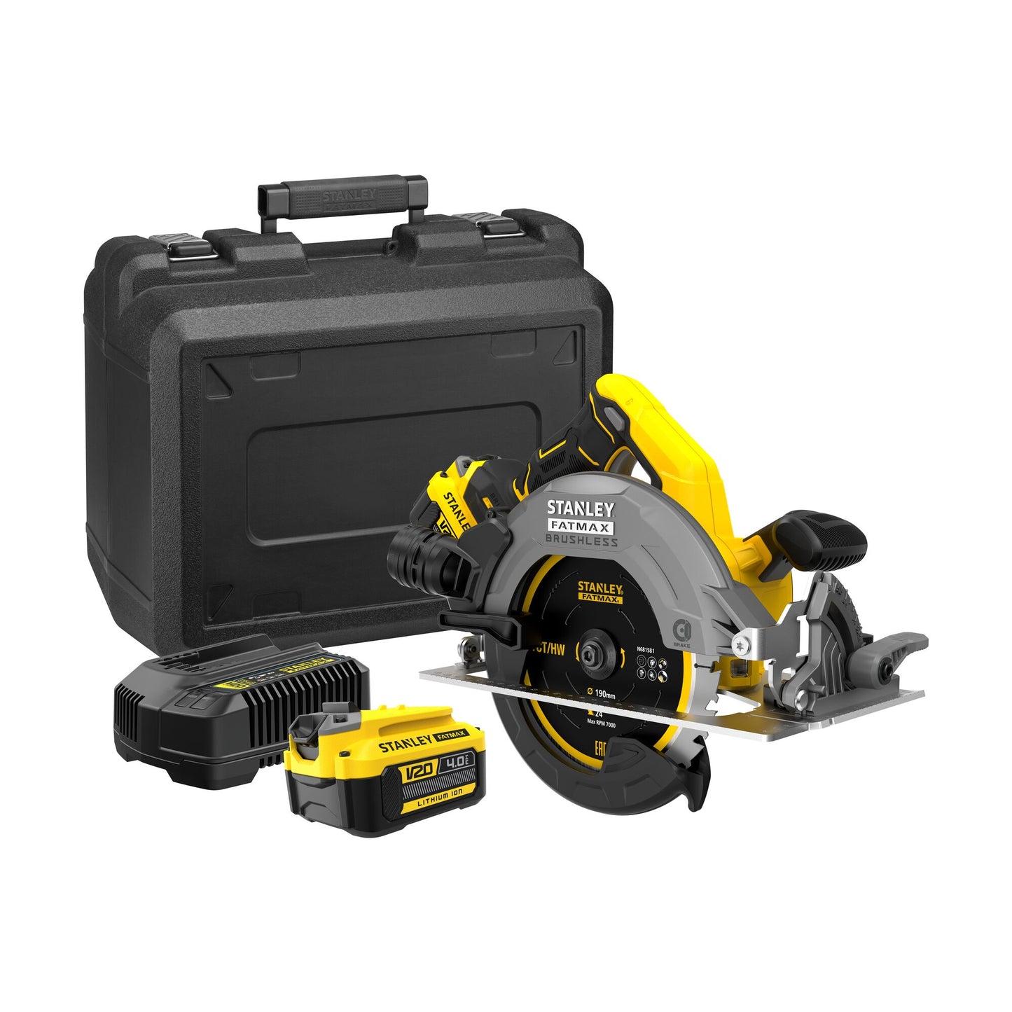 STANLEY FATMAX SFMCS550M2K-QW  V20 Cordless Brushless Circular Saw  with 2 x 4.0Ah Lithium Ion Battery and Kit Box