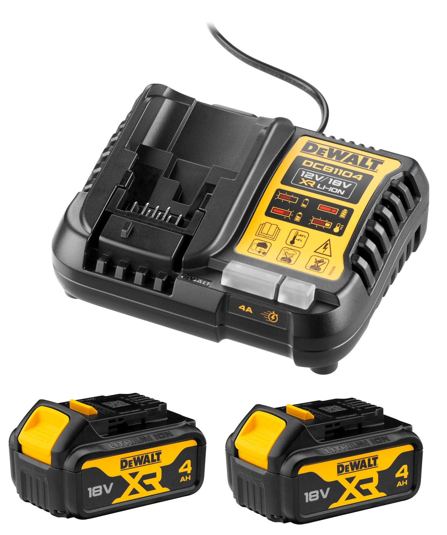 DEWALT DCB1104M2-QW Starter Kit 2 x 18V 4.0Ah XR Batteries + 4A Charger