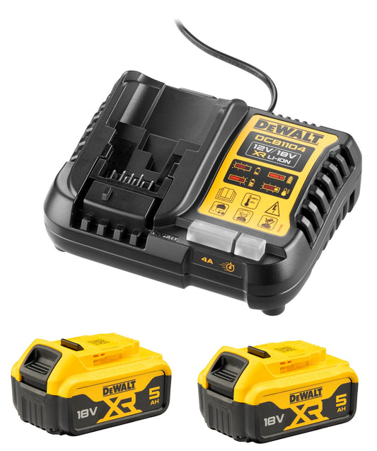 DEWALT DCB1104P2-QW Kit 2 baterías compactas XR 18V 5.0Ah + cargador de batería XR 4A